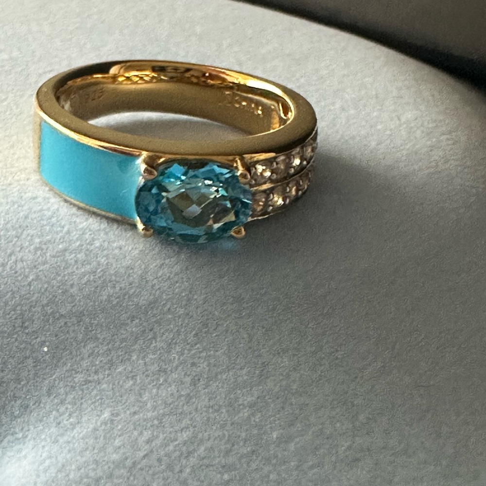 Elegant Gold and Blue enamel Ring - Picture 2 of 6